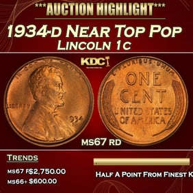 1934-d Lincoln Cent Near Top Pop 1c ms67 rd SEGS
