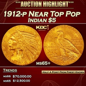 1912-p Gold Indian Half Eagle Near Top Pop $5 ms65+ SEGS