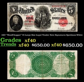 1907 Speelman/White $5 Large Size Legal Tender Note Grades xf
