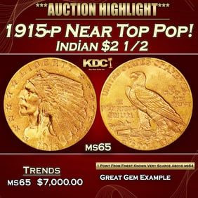 1915-p Gold Indian Quarter Eagle Near Top Pop! $2 1/2 ms65 SEGS