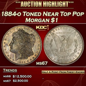 1884-o Morgan Dollar Toned Near Top Pop $1 ms67 SEGS