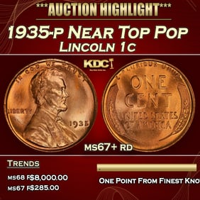 1935-p Lincoln Cent Near Top Pop 1c ms67+ rd SEGS