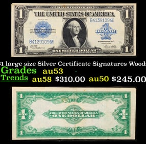 1923 $1 large size Silver Certificate Grades Select AU Signatures Woods/White