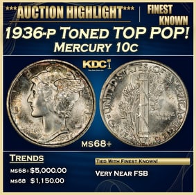 1936-p Mercury Dime Toned TOP POP! 10c ms68+ SEGS