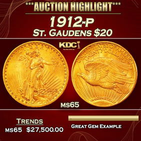 1912-p Gold St. Gaudens Double Eagle $20 ms65 SEGS