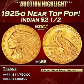 1925-d Gold Indian Quarter Eagle Near Top Pop! $2 1/2 ms66 USCG