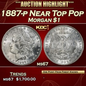 1887-p Morgan Dollar Near Top Pop $1 ms67 SEGS