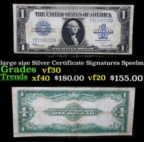 1923 $1 large size Silver Certificate Grades vf++ Signatures Speelman/White