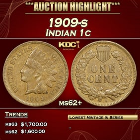1909-s Indian Cent 1c ms62+ USCG