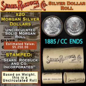SEARS 20 Coin UNC Morgan Dollar $1 Roll With CC End 1885 & CC Ends
