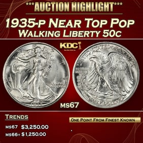 1935-p Walking Liberty Half Dollar Near Top Pop 50c ms67 SEGS