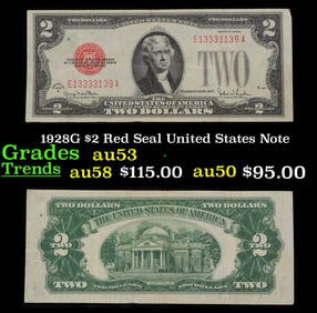 1928G $2 Red Seal United States Note Grades Select AU