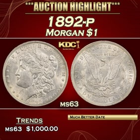 1892-p Morgan Dollar $1 ms63 USCG