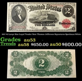 1917 Speelman/White $2 Large Size Legal Tender Note Grades Select AU
