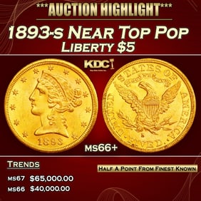 1893-s Gold Liberty Half Eagle Near Top Pop $5 ms66+ SEGS