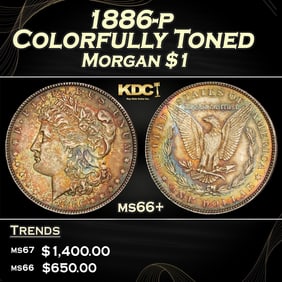 1886-p Morgan Dollar Colorfully Toned $1 ms66+ SEGS