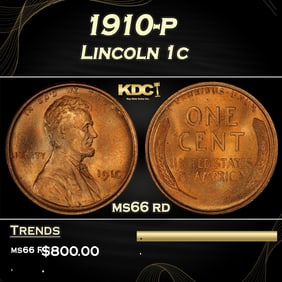 1910-p Lincoln Cent 1c Grades ms66 rd