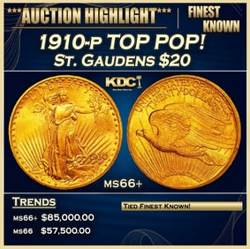 1910-p Gold St. Gaudens Double Eagle TOP POP! $20 ms66+ SEGS