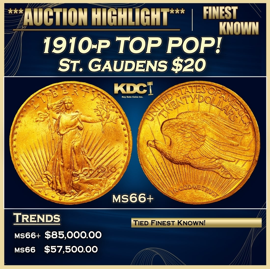 1910-p Gold St. Gaudens Double Eagle TOP POP! $20 ms66+ SEGS (1 of 4)