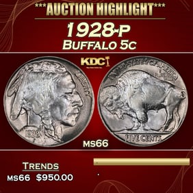 1928-p Buffalo Nickel 5c Grades ms66