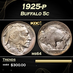 1925-p Buffalo Nickel 5c Grades ms64