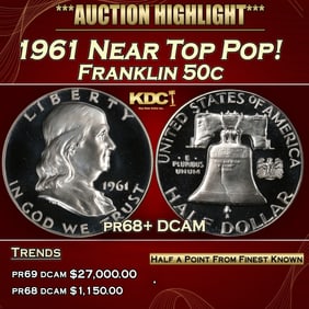 1961 Proof Franklin Half Dollar Near Top Pop! 50c pr68+ DCAM SEGS