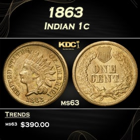 1863 Indian Cent 1c Grades ms63