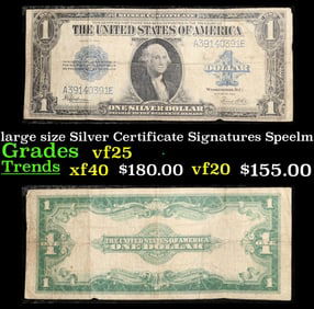 1923 $1 large size Silver Certificate Grades vf+ Signatures Speelman/White