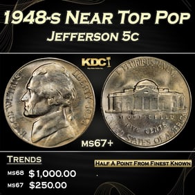 1948-s Jefferson Nickel Near Top Pop 5c ms67+ SEGS