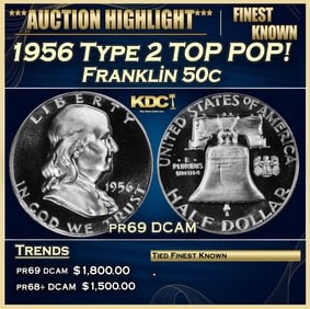 1956 Type 2 Proof Franklin Half Dollar TOP POP! 50c pr69 DCAM SEGS