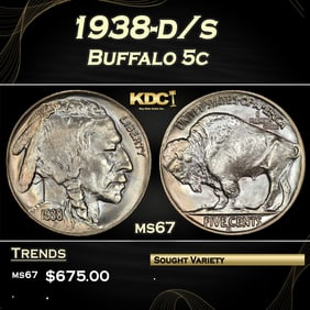 1938-d/s Buffalo Nickel 5c ms67 SEGS