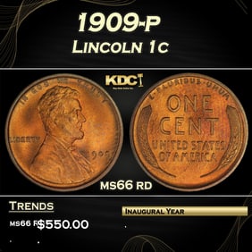 1909-p Lincoln Cent 1c Grades ms66 rd