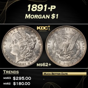 1891-p Morgan Dollar $1 Grades ms62+