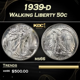 1939-d Walking Liberty Half Dollar 50c Grades ms66