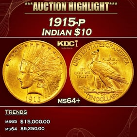 1915-p Gold Indian Eagle $10 ms64+ SEGS