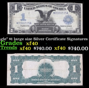 1899 $1 large size Silver Certificate "Black Eagle" Grades xf Signatures Speelman/White