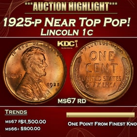 1925-p Lincoln Cent Near Top Pop! 1c ms67 rd SEGS