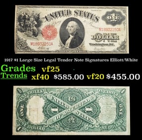 1917 Elliott/White $1 Large Size Legal Tender Note Grades vf+