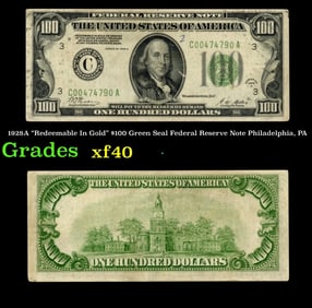 1928A $100 Green Seal Federal Reserve Note Philadelphia, PA Grades xf