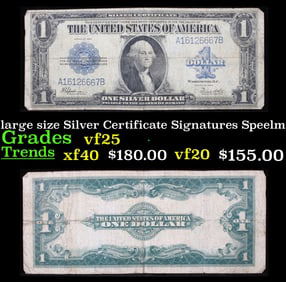 1923 $1 large size Silver Certificate Grades vf+ Signatures Speelman/White