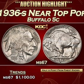 1936-s Buffalo Nickel Near Top Pop 5c ms67 SEGS