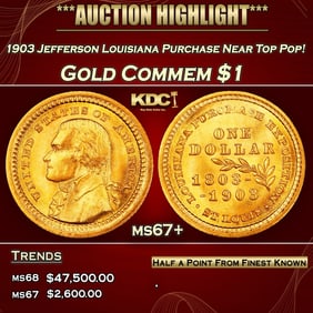 1903 Jefferson Louisiana Purchase Gold Commem Dollar Near Top Pop! 1 ms67+ SEGS