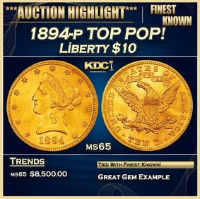 1894-p Gold Liberty Eagle TOP POP! $10 ms65 SEGS