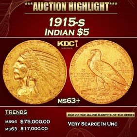 1915-s Gold Indian Half Eagle $5 ms63+ USCG