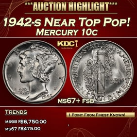 1942-s Mercury Dime Near Top Pop! 10c ms67+ fsb SEGS