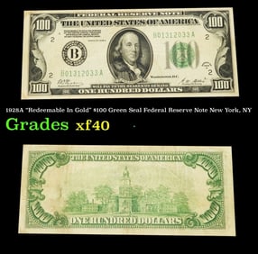 1928A $100 Green Seal Federal Reserve Note New York, NY Grades xf