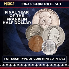 1963 5 Coin Date Set, 1 Of Each Type Of Coin Minted in 1963