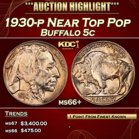 1930-p Buffalo Nickel Near Top Pop 5c ms66+ SEGS