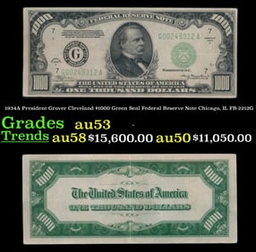 1934A FR-2212G $1000 Green Seal Federal Reserve Note Grades Select AU