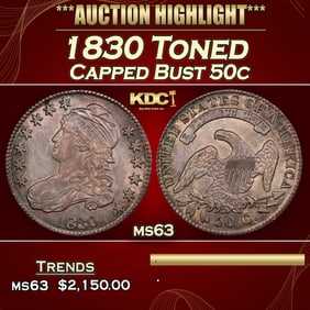 1830 Capped Bust Half Dollar Toned 50c ms63 USCG